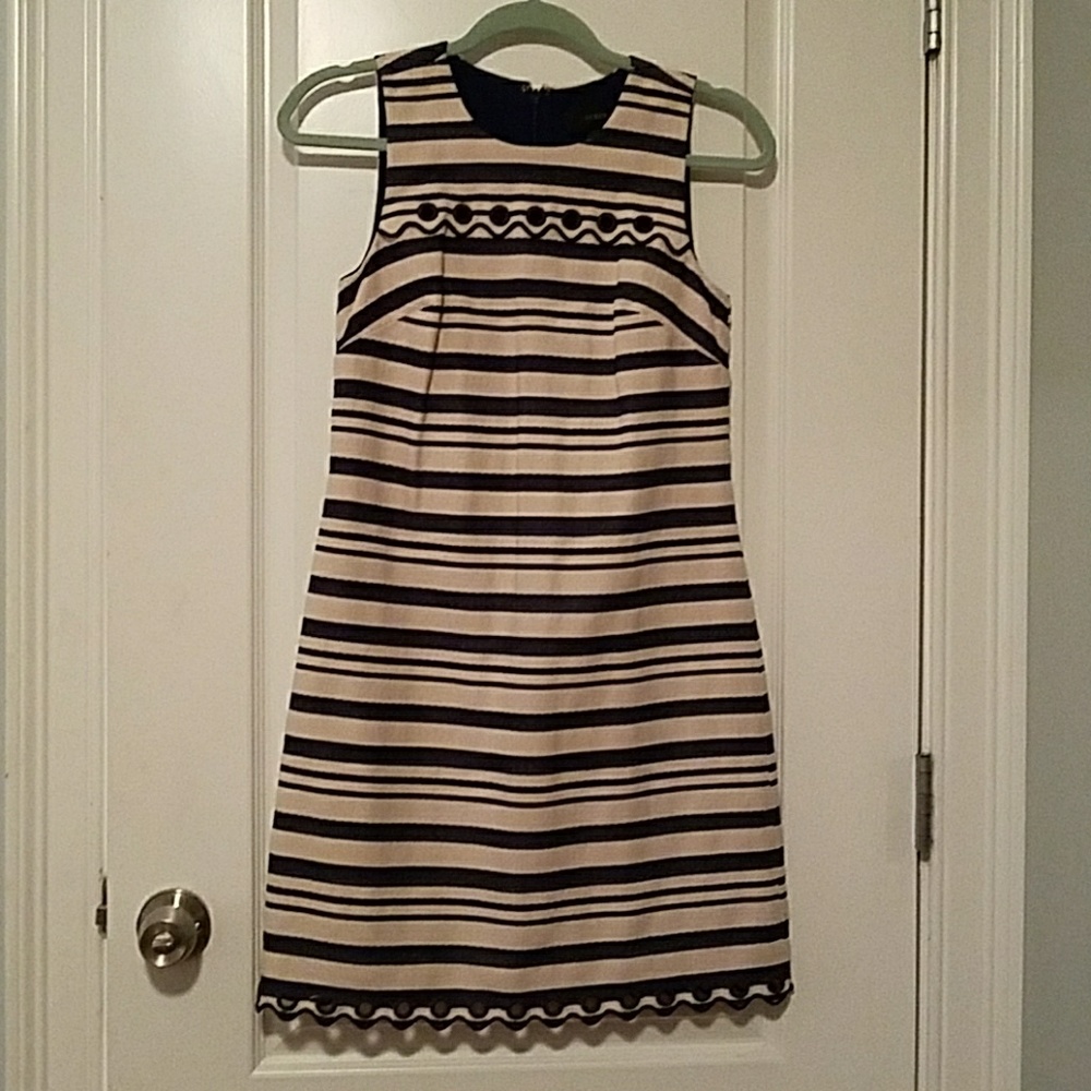 J.Crew navy and cream scalloped dress w/ grommets